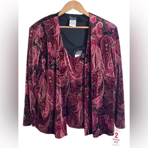 Xscape Tops - Xscape Joanna Chen 2pc Velvet Tank Cardigan Evening Set Size 3X Sparkle Vintage